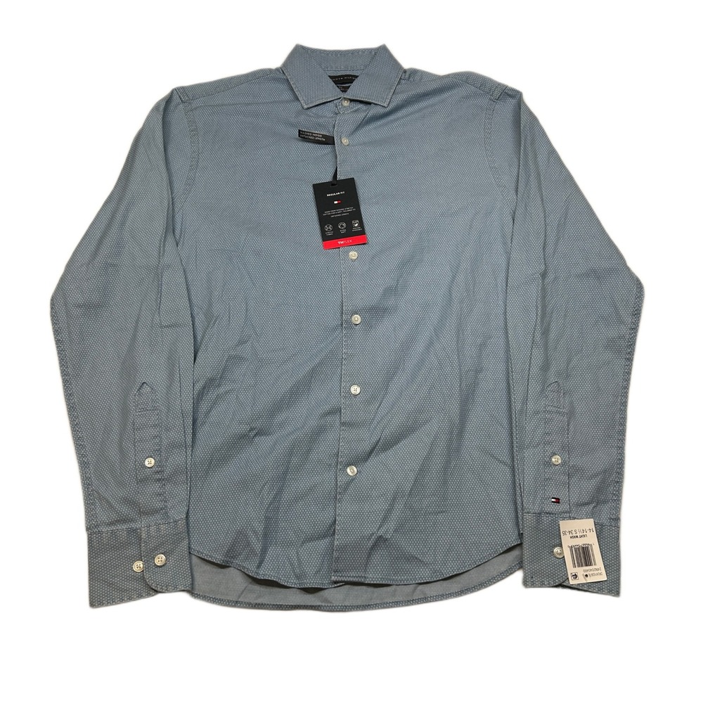 Tommy Hilfiger Dress‎ Shirt Mens Small 14-14.5 Blue Light Wash Untucked NEW